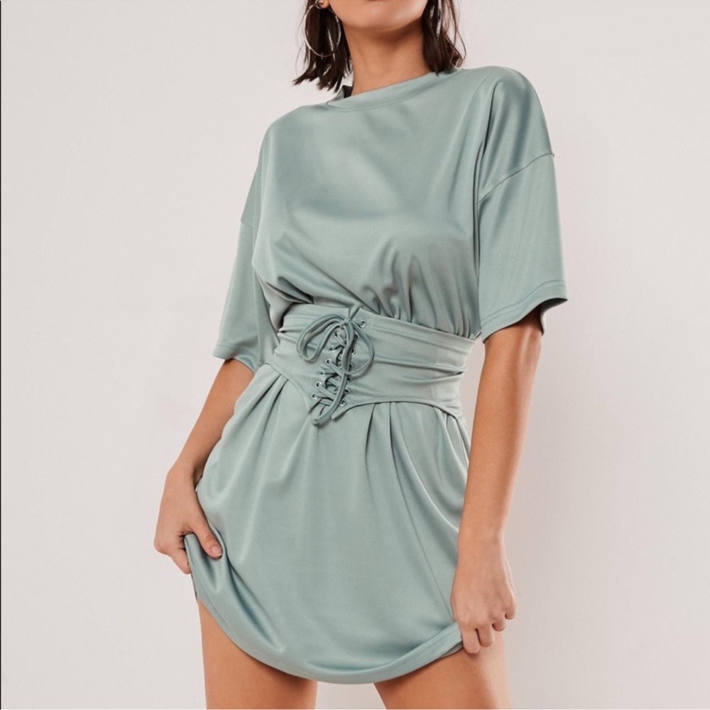 Missguided Light Green Waist-Tie Dress